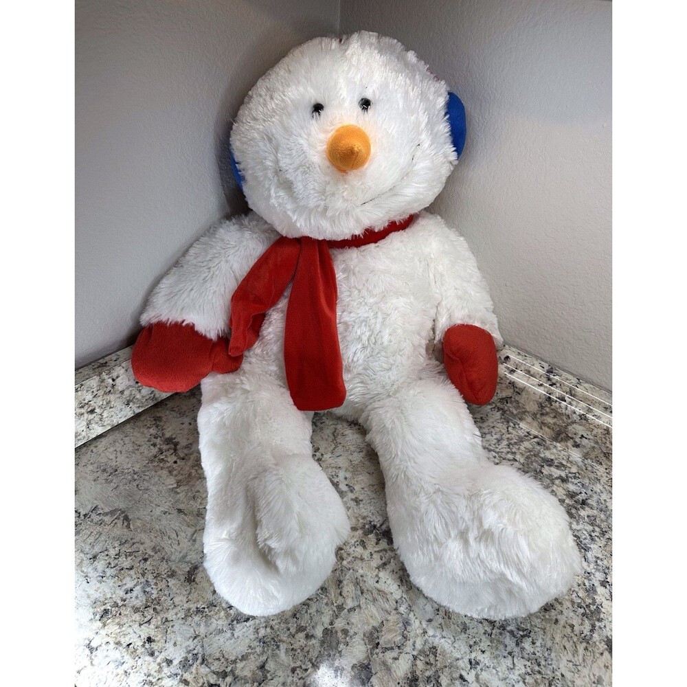 Kids Of America 30" Snowman Plush Red Scarf Mittens and Blue Ear Muffs